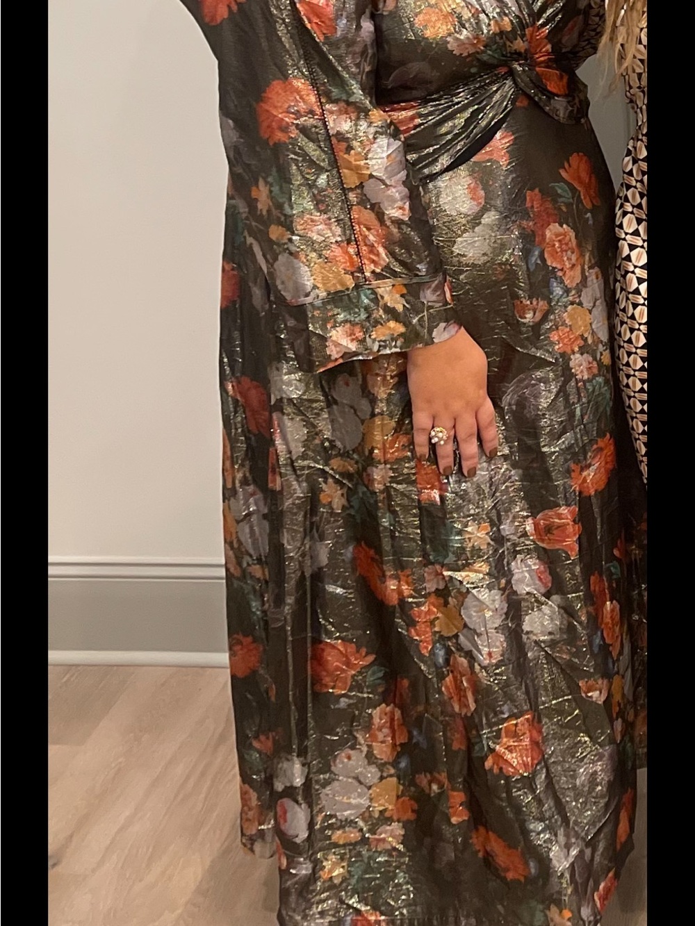 Twist-Front Midi Dress in Olive Floral - Picture 4 of 4